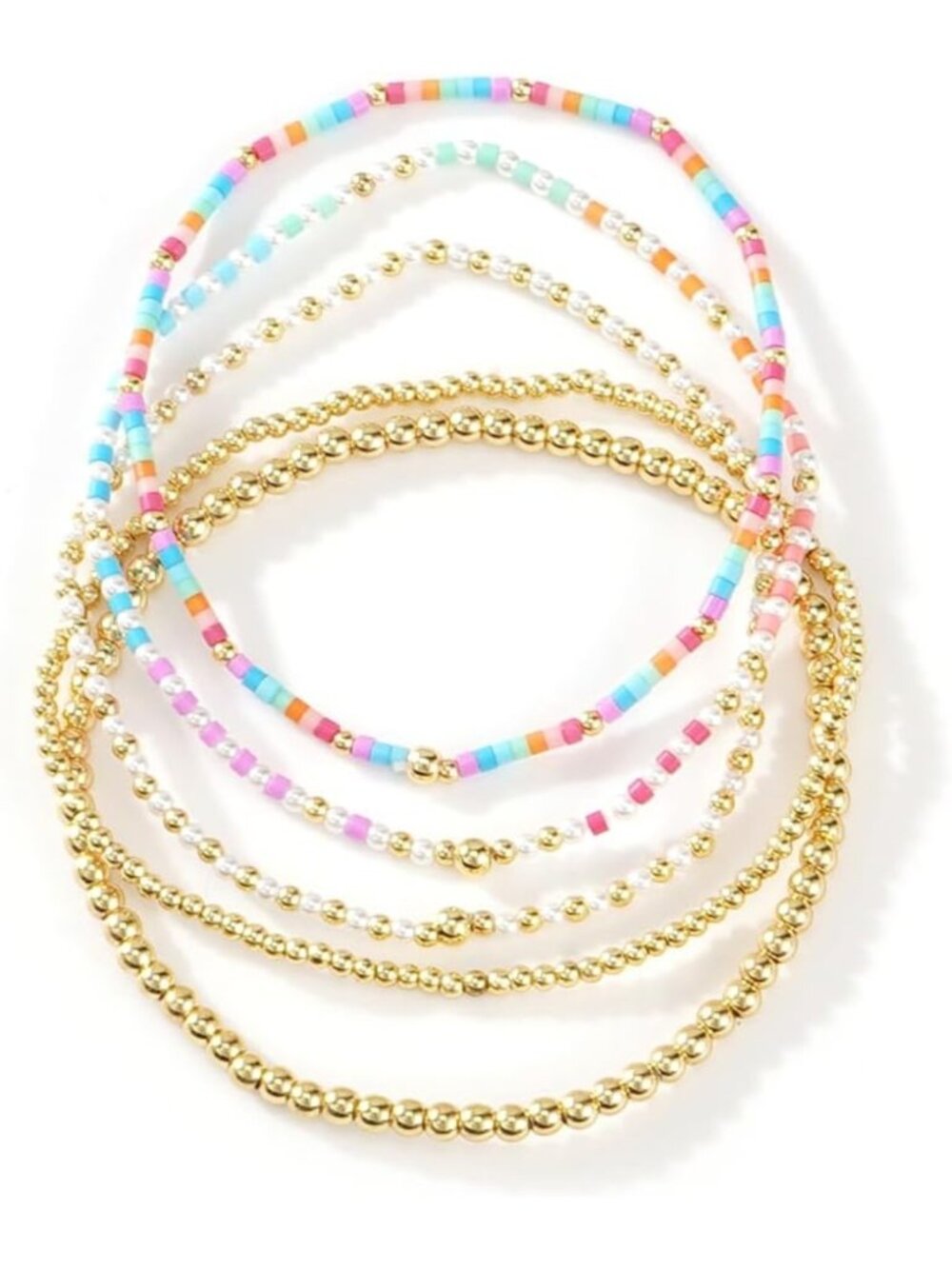 Trendy 14K Gold Plated Beaded Bracelet Stack Set for Women | Stretch Boho